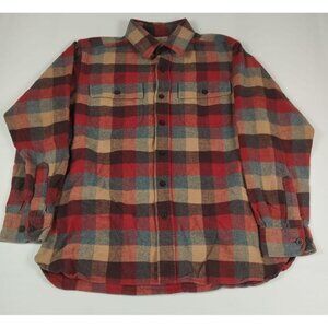 L.L. Bean Men Size Large Red Blue Plaid Traditional Fit Cotton Flannel Shirt